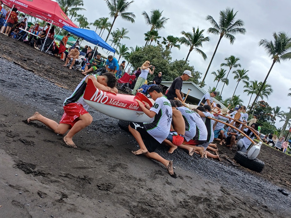 Middle school blessing their canoe